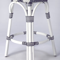 Classic White and Navy Blue Rattan Counter Stool