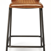 Brown Leather and Metal Counter Stool