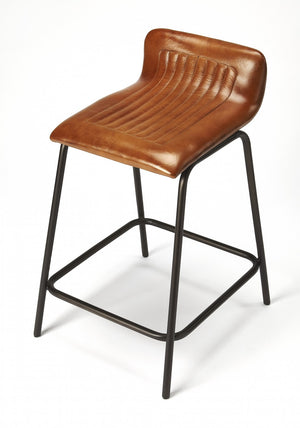 Brown Leather and Metal Counter Stool