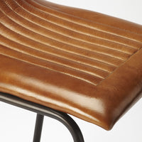 Brown Leather and Metal Counter Stool