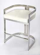 28" White And Silver Low Back Counter Height Bar Chair With Footrest