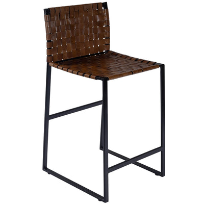 Brown Woven Leather Counter Stool