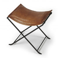 Foldable Brown Leather Stool