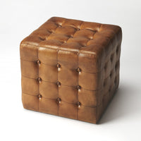 Stately Brown Leather Tufted Ottoman
