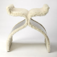 Far Out Ivory and Chrome Faux Fur Stool