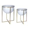 Set of Two White and Gold Metal Planters