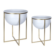 Set of Two White and Gold Metal Planters