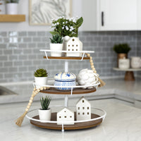 Three Tiered Metal and Wood Decorative Stand