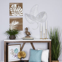 Fanned White Metal Leaf Wall Decor