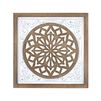 White Ethnic Wood and Metal Square Wall Plaque