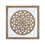 White Ethnic Wood and Metal Square Wall Plaque