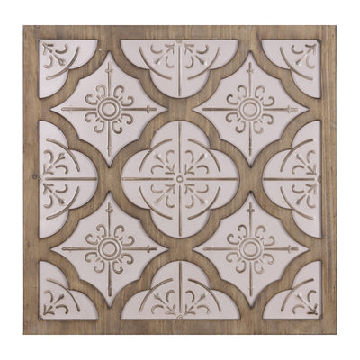 Pale Pink Quatrefoil Metal and Wood Wall Plaque