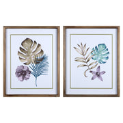 Set of Two Wooden Multicolor Leaf Wall Art