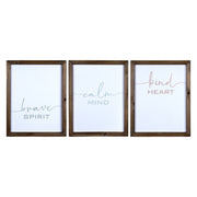 Set of 3 Wooden Brave Calm Kind Wall Frame Décor