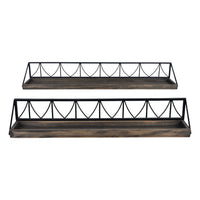 Set of Two Wooden Wire Mesh Floating Wall Shelves