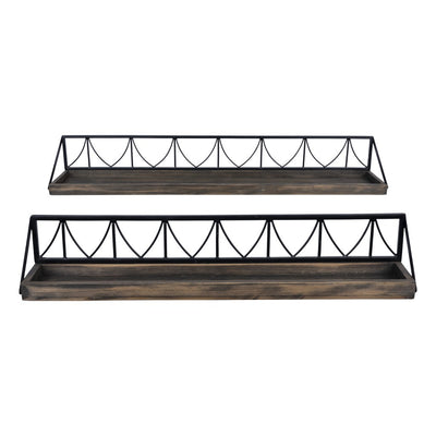 Set of Two Wooden Wire Mesh Floating Wall Shelves