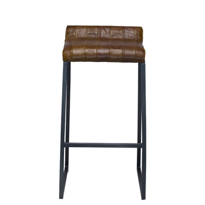 Modern Vintage Brown Leather and Iron Bar Stool