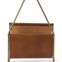 Brown Leather Magazine Basket