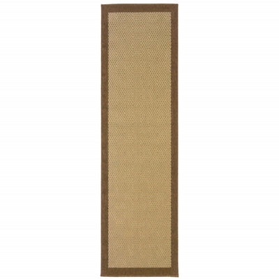 2’x8’ Beige and Brown Plain Indoor Outdoor Runner Rug