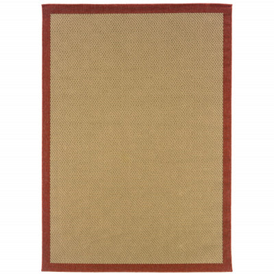 3’x5’ Beige and Red Plain Indoor Outdoor Area Rug