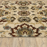 5’x7’ Ivory and Red Floral Vines Area Rug