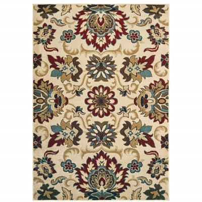 5’x7’ Ivory and Red Floral Vines Area Rug