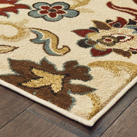 5’x7’ Ivory and Red Floral Vines Area Rug