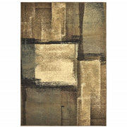 3’x5’ Brown and Beige Distressed Blocks Area Rug