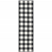 2’x8’ Black and Ivory Gingham Indoor Outdoor Runner Rug