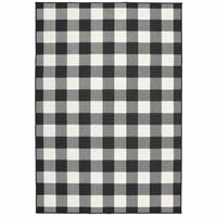 7’x10’ Black and Ivory Gingham Indoor Outdoor Area Rug