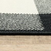 8’x11’ Black and Ivory Gingham Indoor Outdoor Area Rug