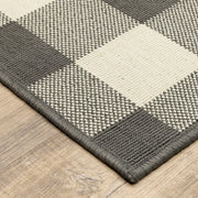 5’x8’ Gray and Ivory Gingham Indoor Outdoor Area Rug