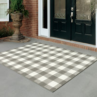 7’x10’ Gray and Ivory Gingham Indoor Outdoor Area Rug