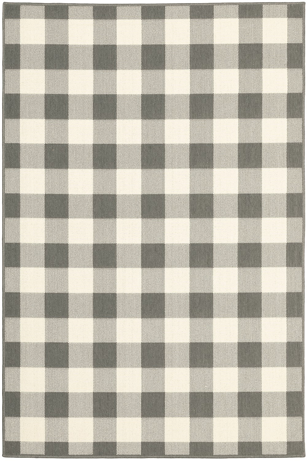 9’x13’ Gray and Ivory Gingham Indoor Outdoor Area Rug