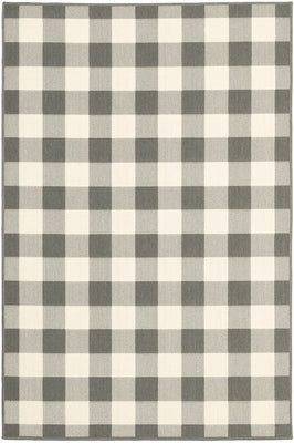 9’x13’ Gray and Ivory Gingham Indoor Outdoor Area Rug