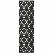 2’x8’ Black and Ivory Trellis Indoor Outdoor Runner Rug