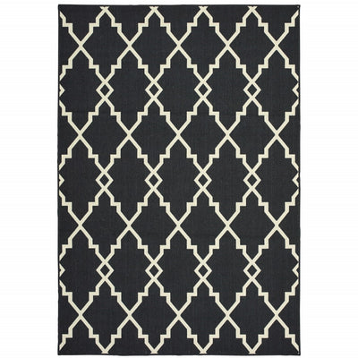 5’x8’ Black and Ivory Trellis Indoor Outdoor Area Rug