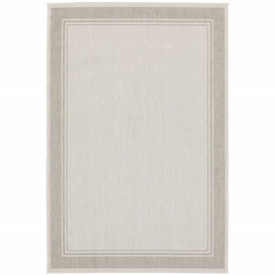 3’x5’ Ivory and Gray Bordered Indoor Outdoor Area Rug