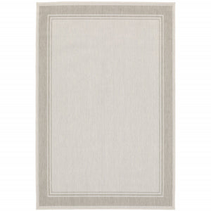 3’x5’ Ivory and Gray Bordered Indoor Outdoor Area Rug