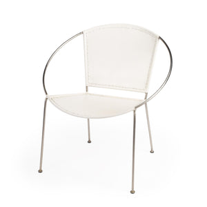Modern Ring Shape White Leather Accent Chair