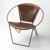 French Vintage Style Brown Leather Accent Chair