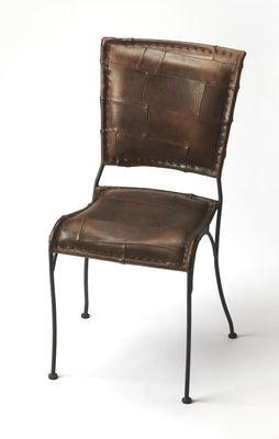 Unique Patchwork Brown Leather Dining Chair