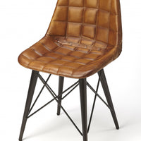 Stitched Squares Brown Leather Dining Chair