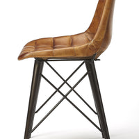 Stitched Squares Brown Leather Dining Chair