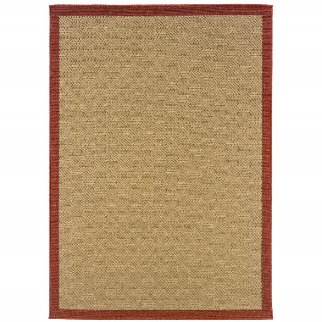 2’x4’ Beige and Red Plain Indoor Outdoor Scatter Rug