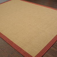 2’x4’ Beige and Red Plain Indoor Outdoor Scatter Rug