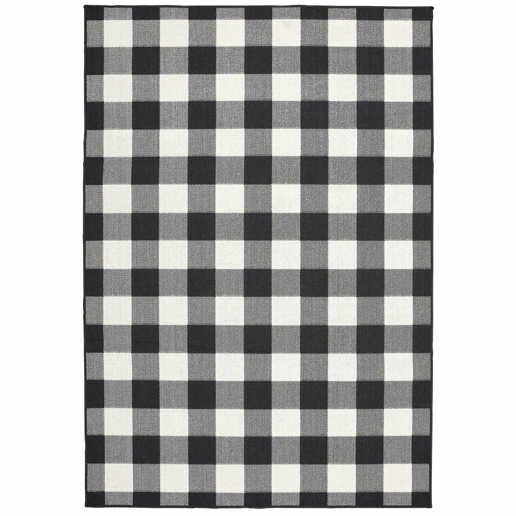 2’x4’ Black and Ivory Gingham Indoor Outdoor Area Rug