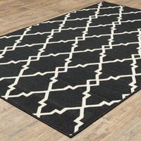 3’x5’ Black and Ivory Trellis Indoor Outdoor Area Rug