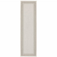 2’x7’ Ivory and Gray Bordered Indoor Outdoor Runner Rug