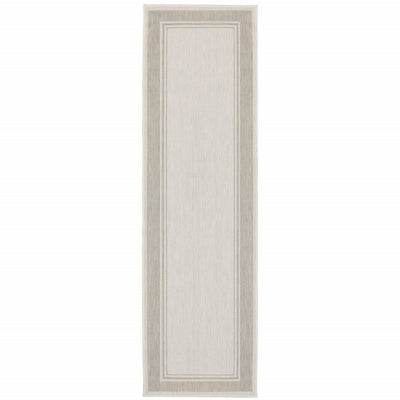 2’x7’ Ivory and Gray Bordered Indoor Outdoor Runner Rug